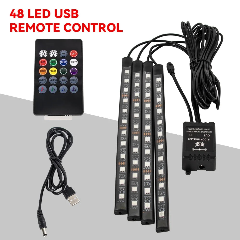Néon 36 48 72 LED voiture intérieur ambiant pied lumière sans fil à distance musique APP contrôle Auto RGB atmosphère lampe décorative