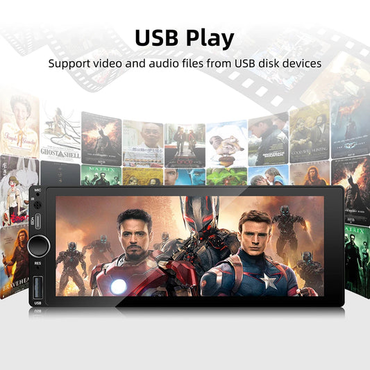 1DIN 6.86 pouces universel MP5 autoradio Support sans fil Carplay Android AUTO AUX USB BT écran tactile lecteur vidéo multimédia