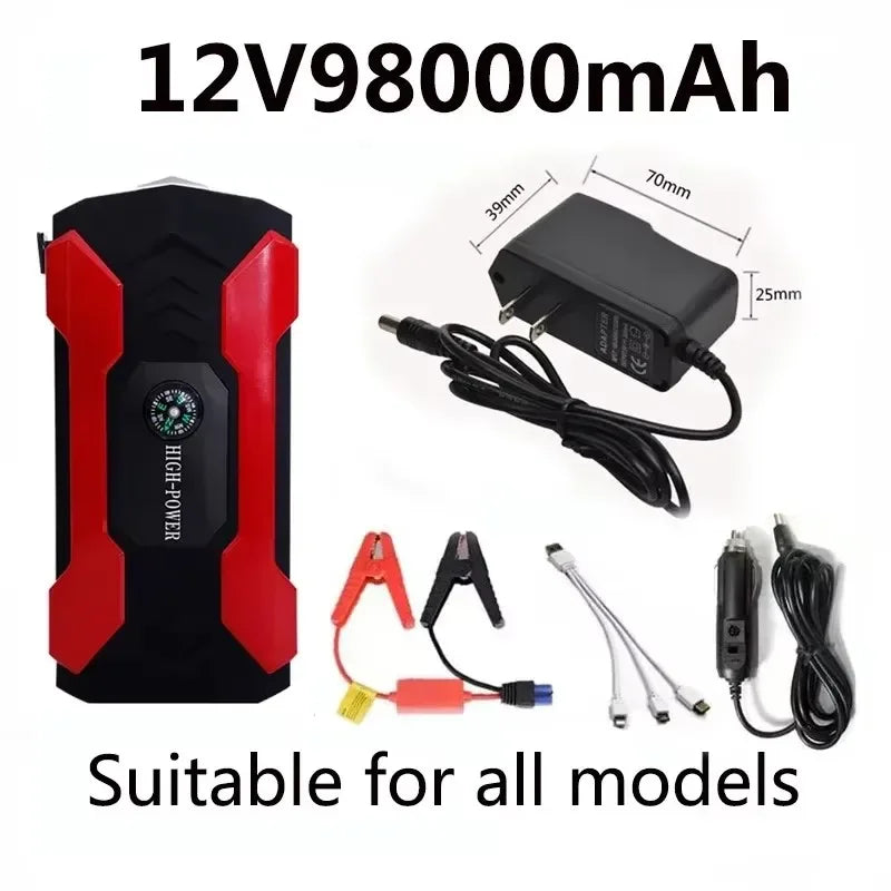 Démarreur de saut de voiture, dispositif de démarrage, batterie externe 12v 98000mAh, démarreur de saut automatique, Booster d'urgence, chargeur de voiture