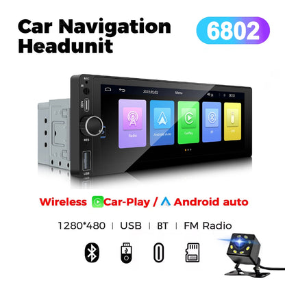 1DIN 6.86 pouces universel MP5 autoradio Support sans fil Carplay Android AUTO AUX USB BT écran tactile lecteur vidéo multimédia