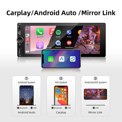 1DIN 6.86 pouces universel MP5 autoradio Support sans fil Carplay Android AUTO AUX USB BT écran tactile lecteur vidéo multimédia