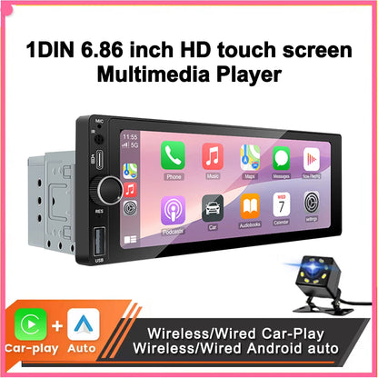 1DIN 6.86 pouces universel MP5 autoradio Support sans fil Carplay Android AUTO AUX USB BT écran tactile lecteur vidéo multimédia
