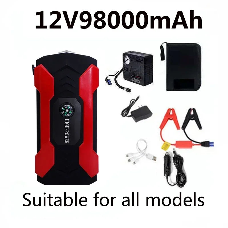 Démarreur de saut de voiture, dispositif de démarrage, batterie externe 12v 98000mAh, démarreur de saut automatique, Booster d'urgence, chargeur de voiture