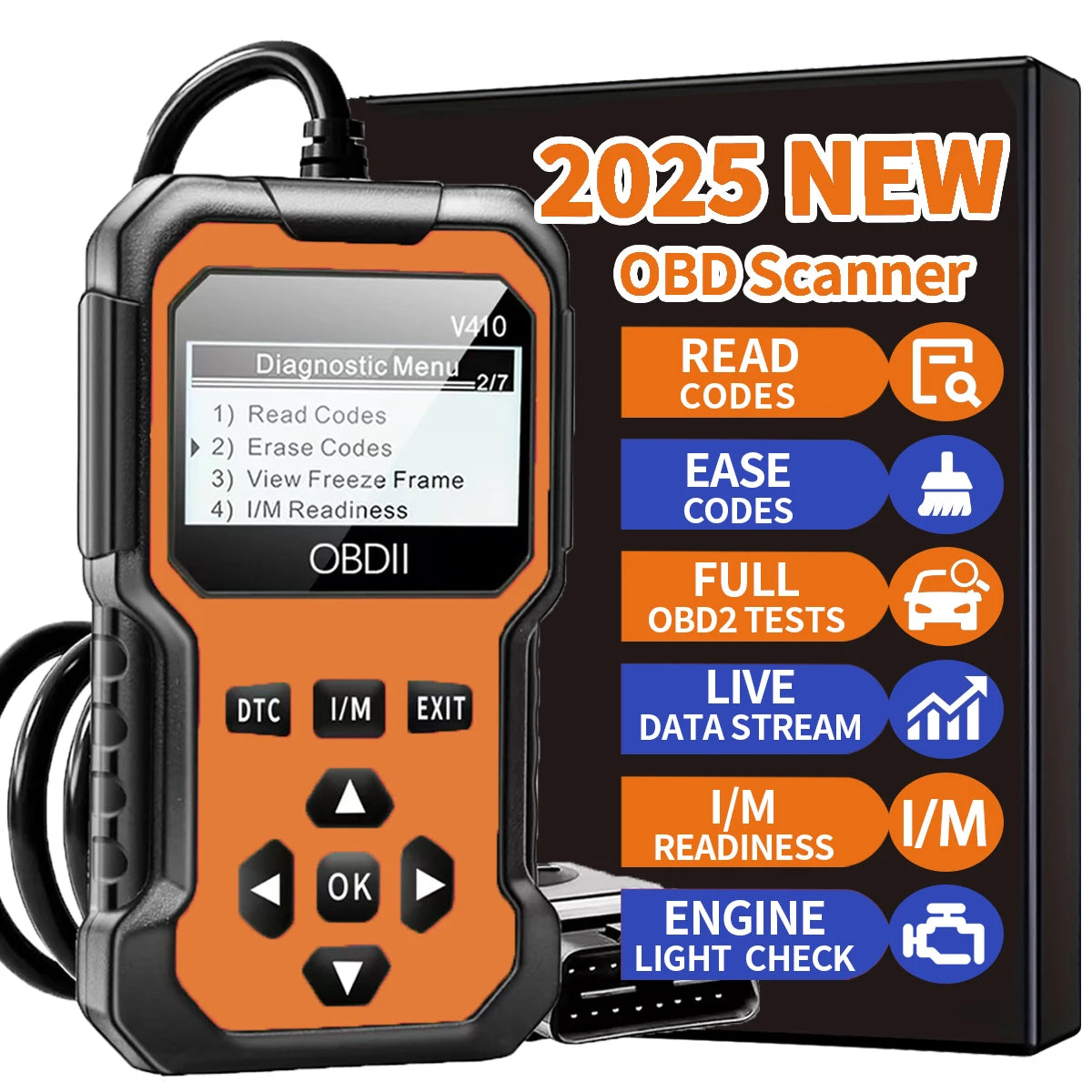 Scanner Obd2 pour voiture, outil de Diagnostic, lecteur de Code, lecteur de Code de défaut du moteur, peut diagnostic de tous les protocoles Obd Ii, voitures depuis 1996, outil de numérisation Obd Ii Protocol Cars since 1996 Scan Tool