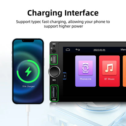 1DIN 6.86 pouces universel MP5 autoradio Support sans fil Carplay Android AUTO AUX USB BT écran tactile lecteur vidéo multimédia