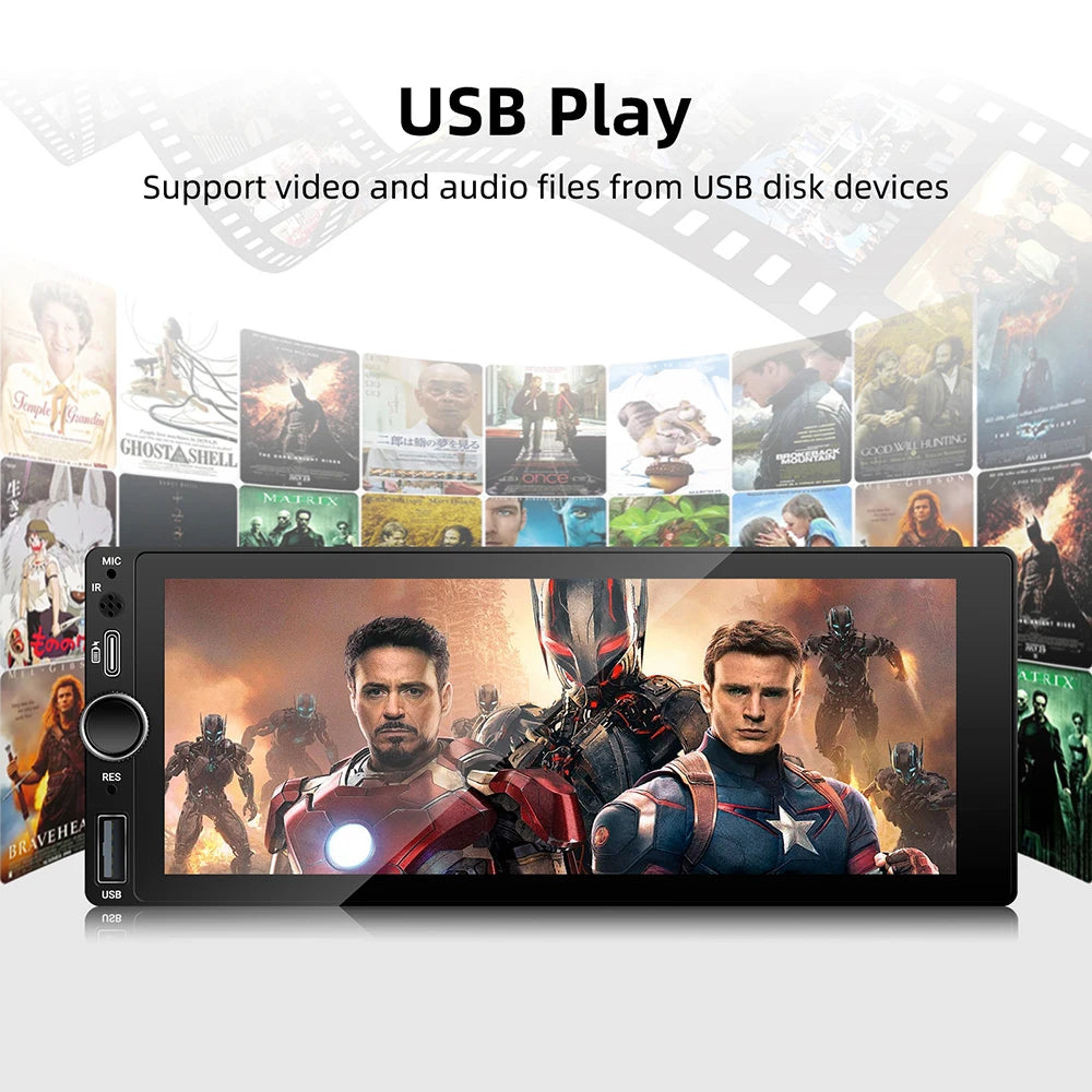 1DIN 6.86 pouces universel MP5 autoradio Support sans fil Carplay Android AUTO AUX USB BT écran tactile lecteur vidéo multimédia