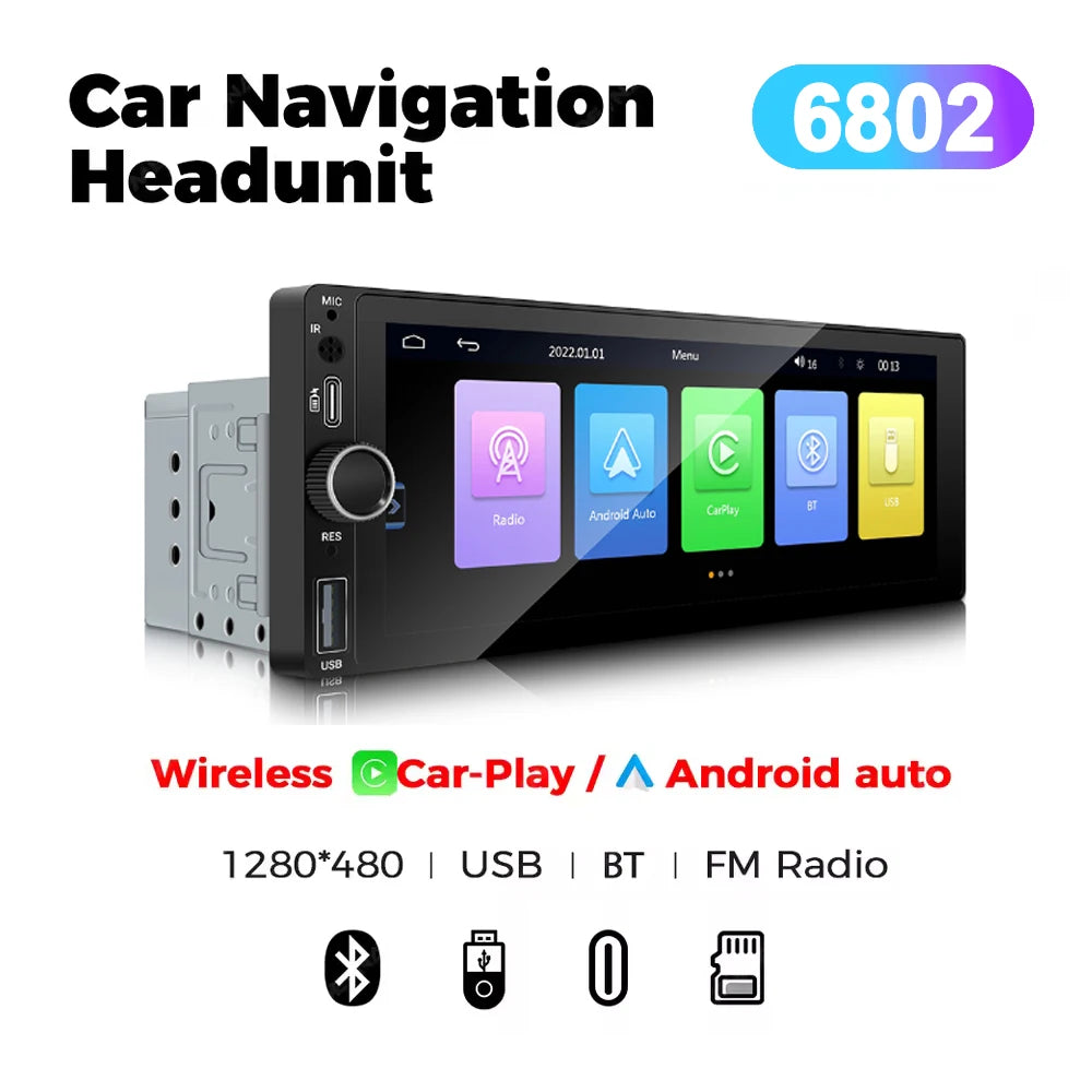 1DIN 6.86 pouces universel MP5 autoradio Support sans fil Carplay Android AUTO AUX USB BT écran tactile lecteur vidéo multimédia